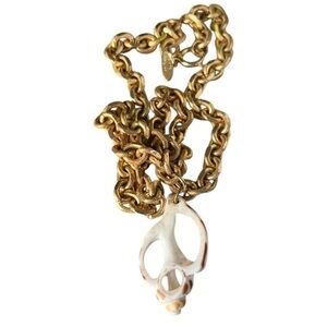 Vintage RARE Whiting & Davis Gold Chunky Chain Necklace Sliced Shell